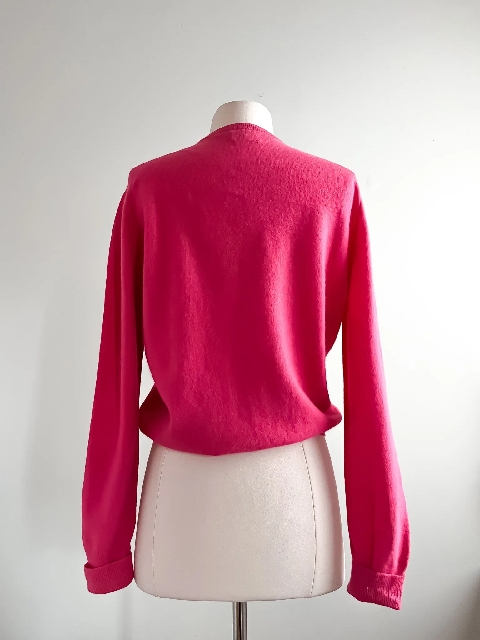 1950's Soft Lambswool Hot Pink Knit Pullover Sweater By Garland / Medium