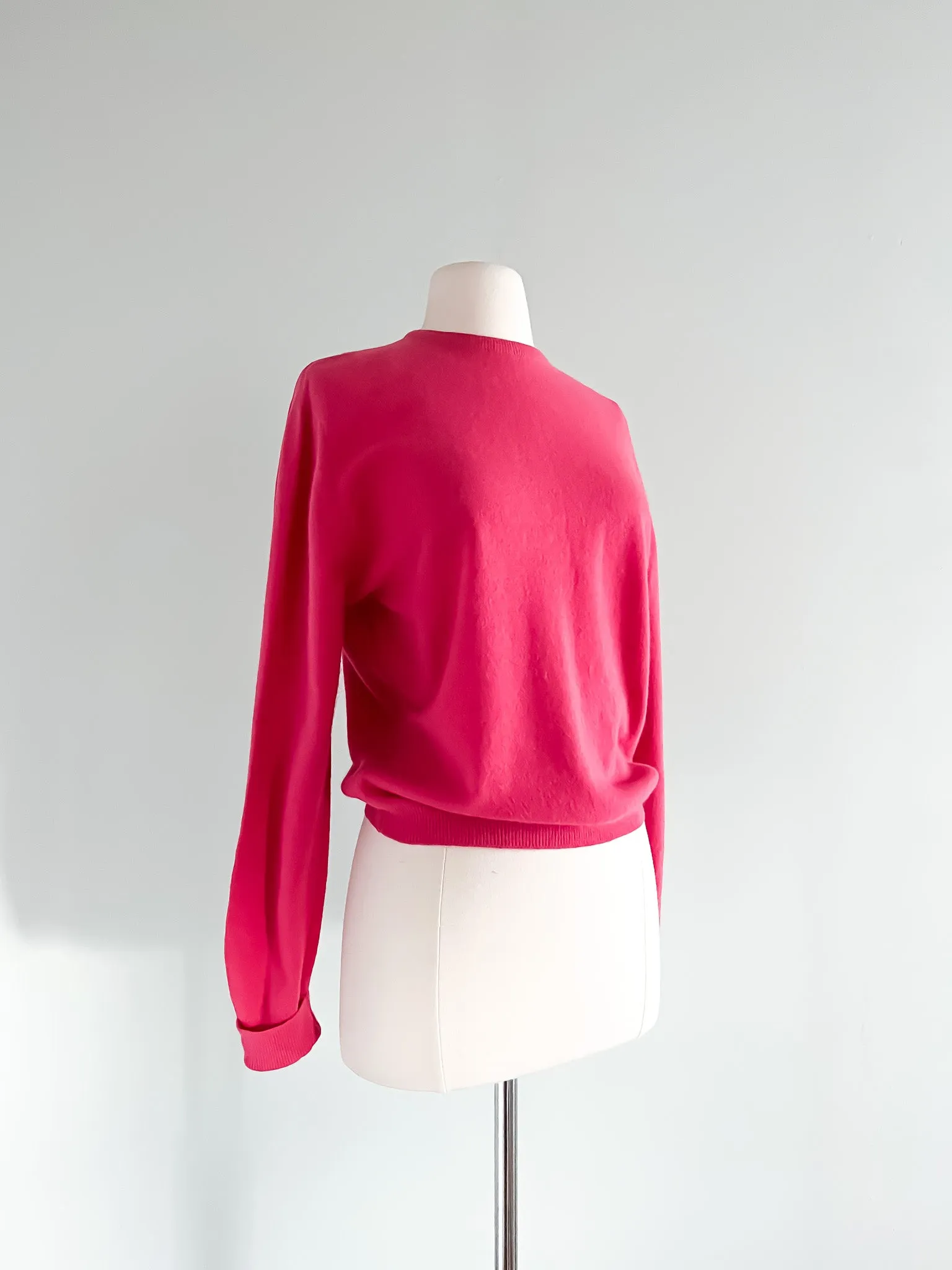 1950's Soft Lambswool Hot Pink Knit Pullover Sweater By Garland / Medium
