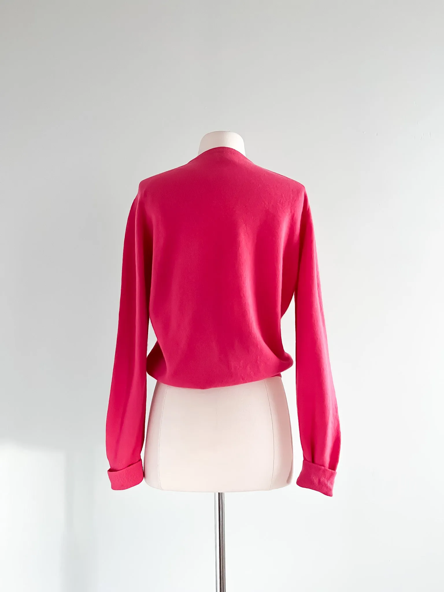 1950's Soft Lambswool Hot Pink Knit Pullover Sweater By Garland / Medium