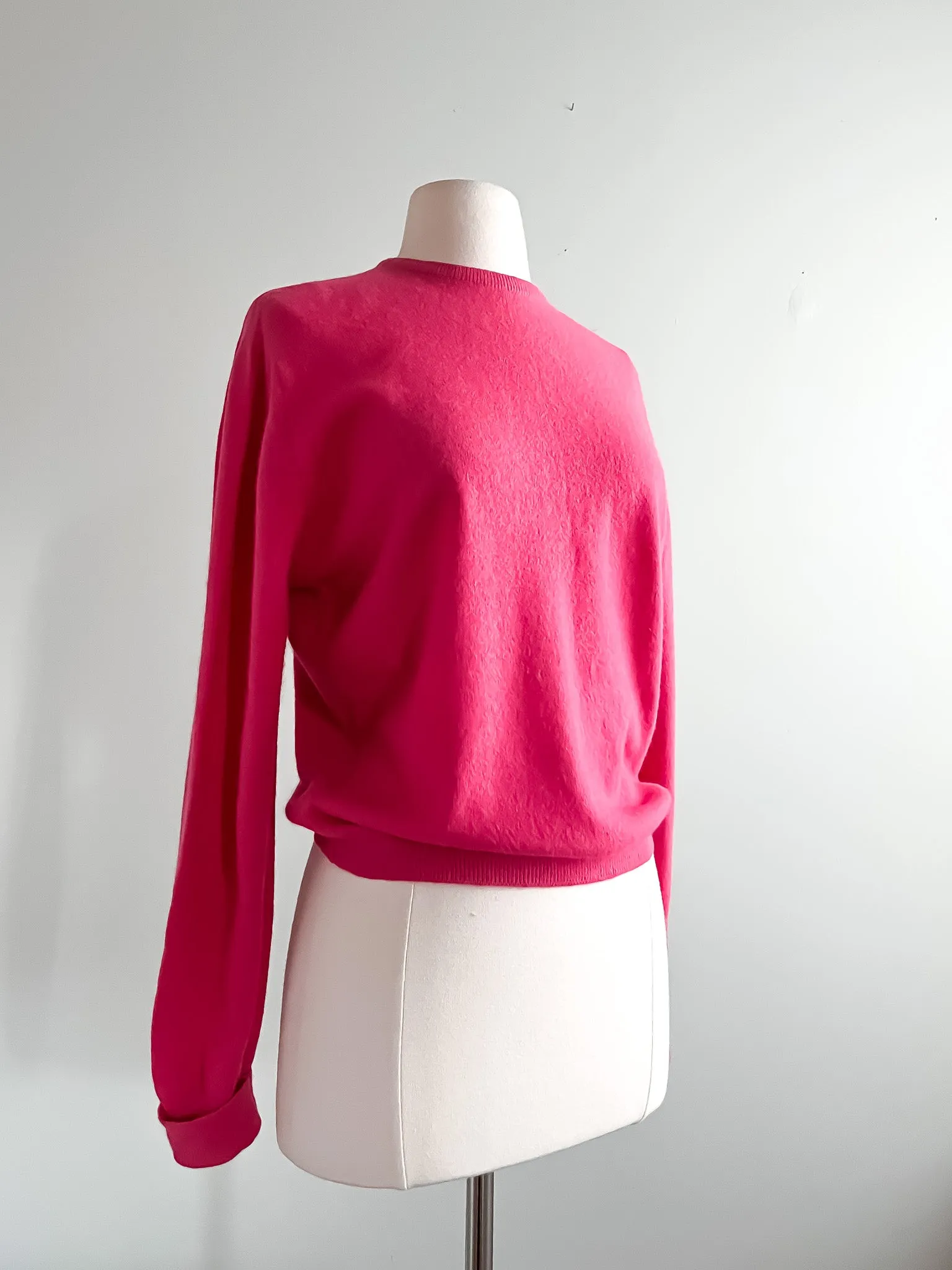 1950's Soft Lambswool Hot Pink Knit Pullover Sweater By Garland / Medium