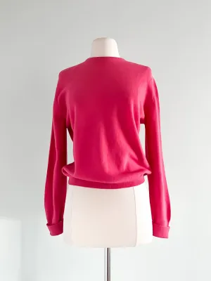 1950's Soft Lambswool Hot Pink Knit Pullover Sweater By Garland / Medium