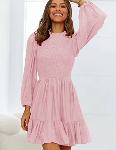 ADEWEL Women's Long Sleeve Mock Neck Ruffle Mini Dress