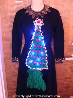 Amazing Ugly Christmas Sweater Party Dress with Lights Size S