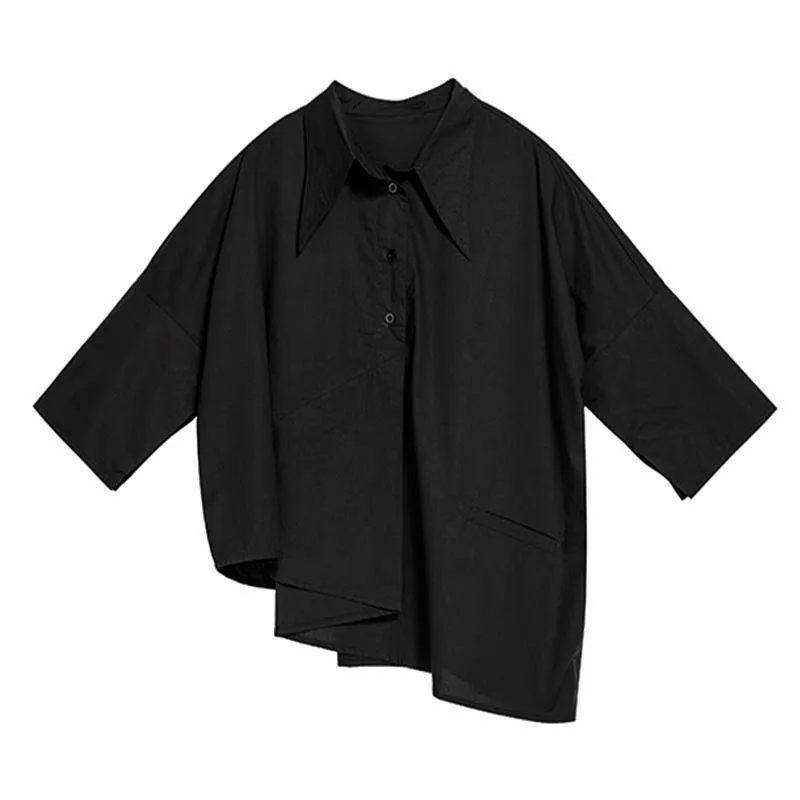 Asymmetrisch geschnittene Grunge-Bluse im koreanischen Stil Schwarz