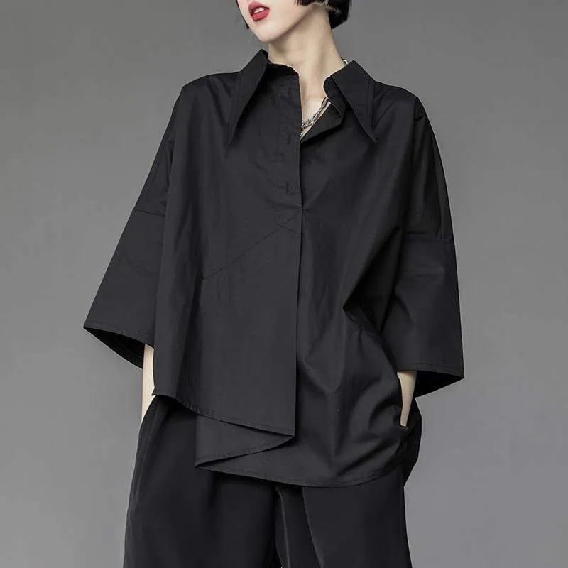 Asymmetrisch geschnittene Grunge-Bluse im koreanischen Stil Schwarz