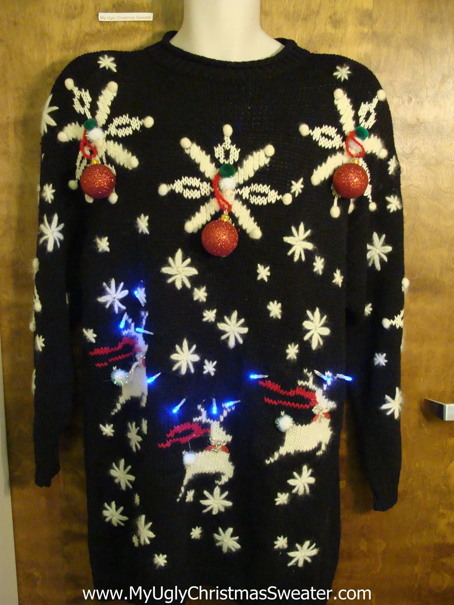 Best Flying Reindeer 80s 3D Sweater Dress with Lights