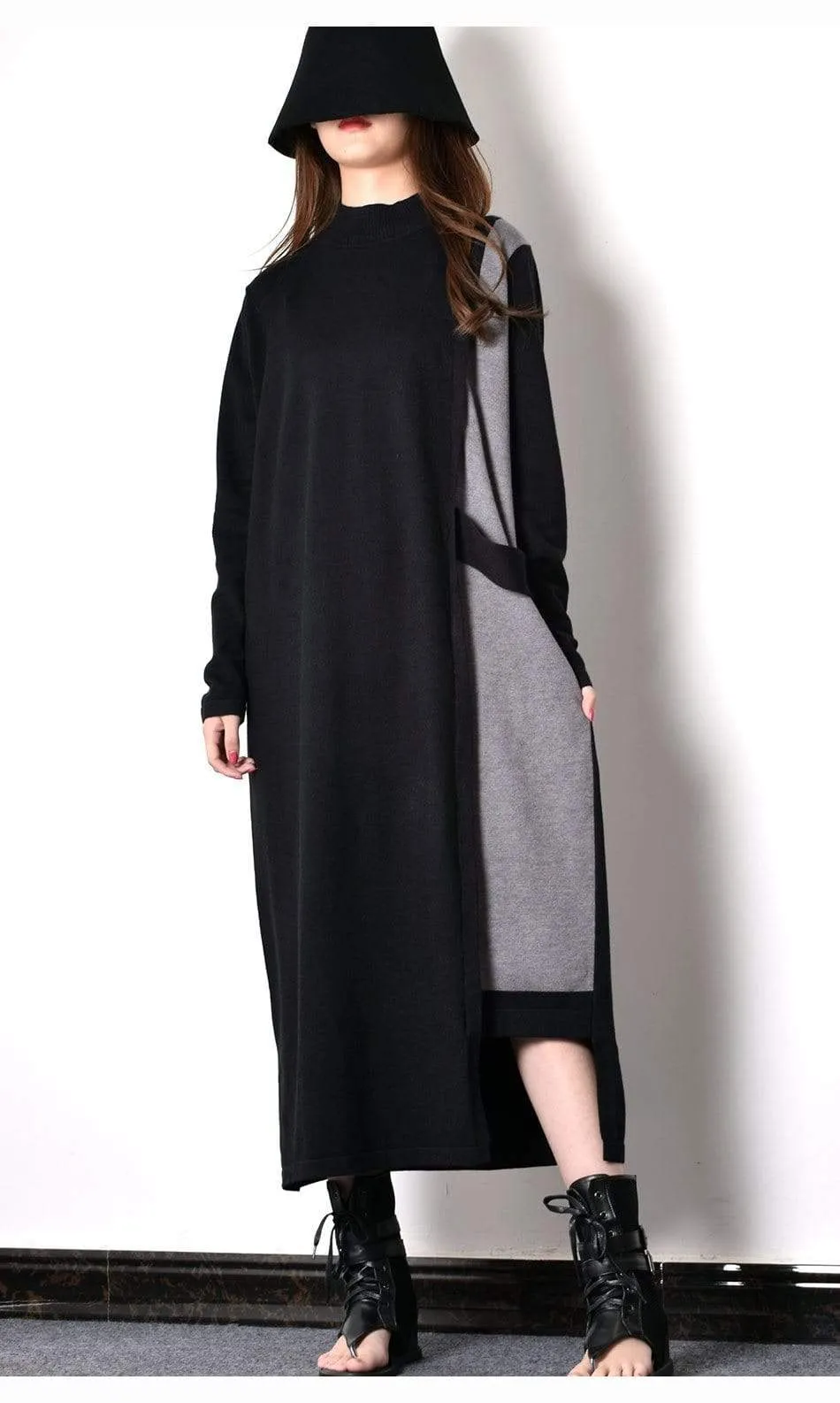 Black & Grey Oversized Sweater Dress | Millennials
