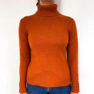 Burnt Orange Heavy Cashmere Polo Neck Jumper Small