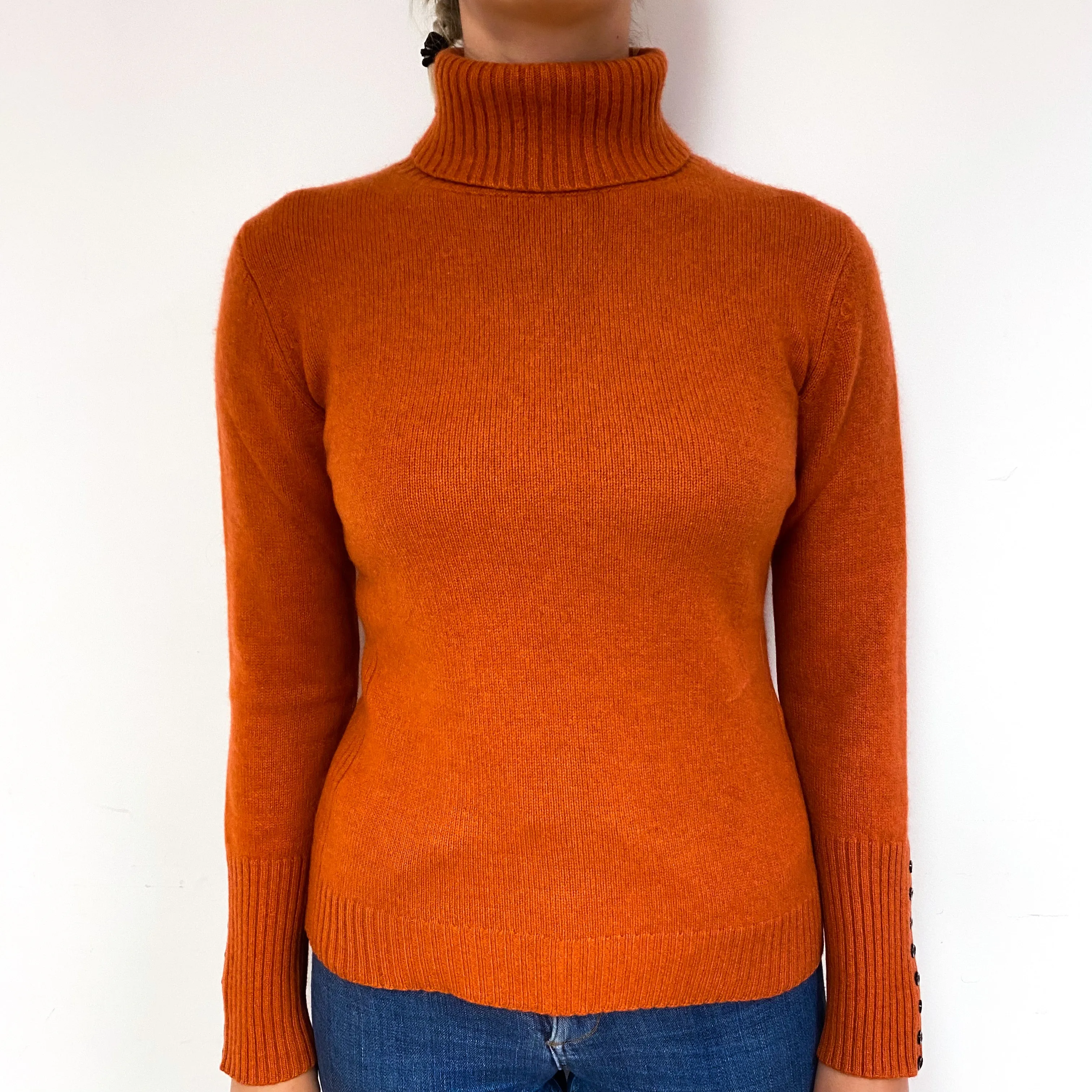 Burnt Orange Heavy Cashmere Polo Neck Jumper Small