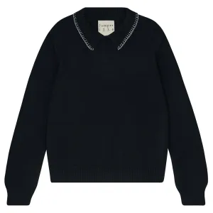 Cashmere Blanket Stitch Collar in Black