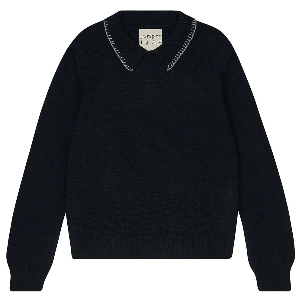 Cashmere Blanket Stitch Collar in Black