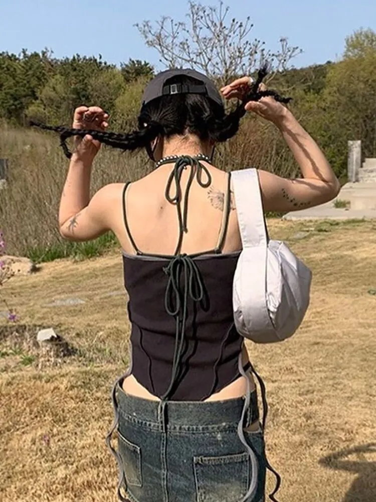 Crop Top e-girl grau verwaschener Minimaldruck für Frauen