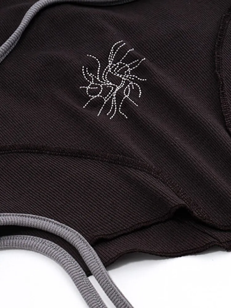 Crop Top e-girl grau verwaschener Minimaldruck für Frauen