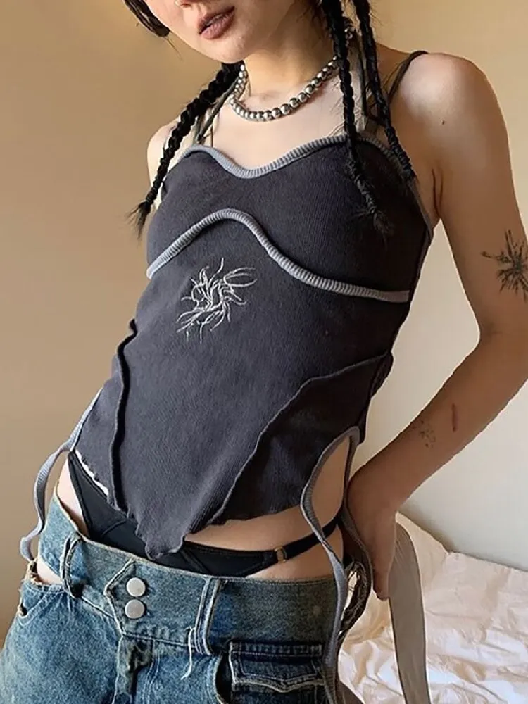 Crop Top e-girl grau verwaschener Minimaldruck für Frauen