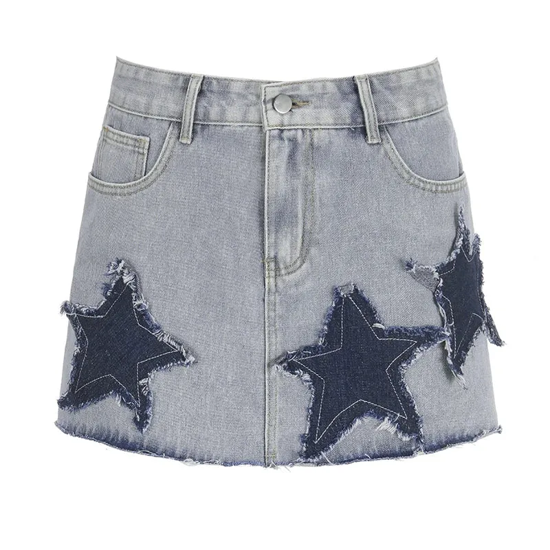 Damen Grunge Y2K Rock mit Sternen-Patches