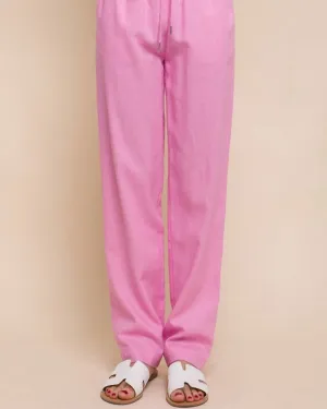 Drawstring Casual Linen Pants in Pink | Pink