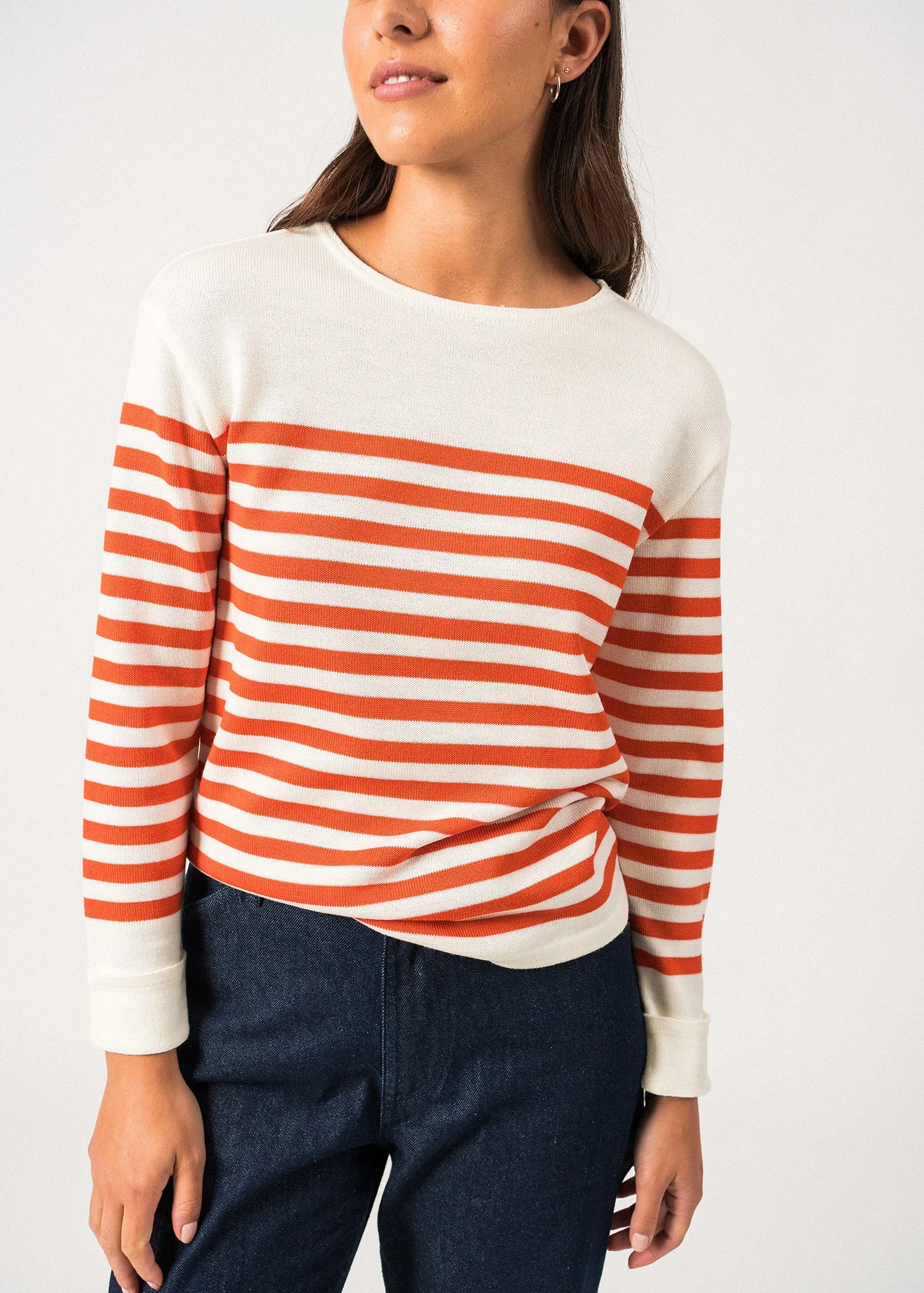 Ecrins Striped Jumper - in soft wool (ECUME/BASKET)