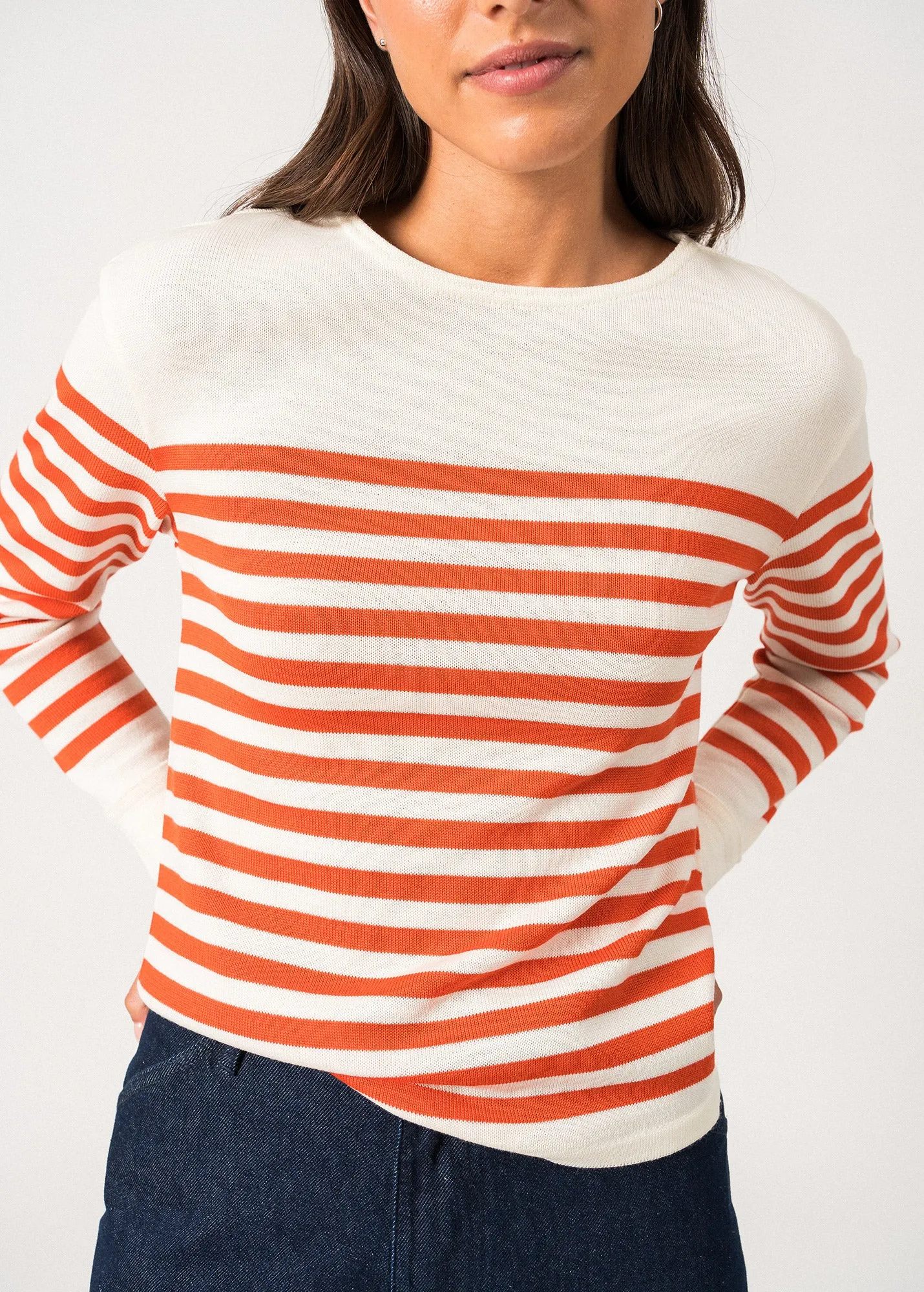 Ecrins Striped Jumper - in soft wool (ECUME/BASKET)