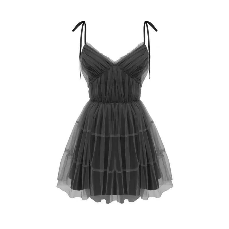 'Fae' Grey Mesh Overlay Strap Grunge Goth Dress