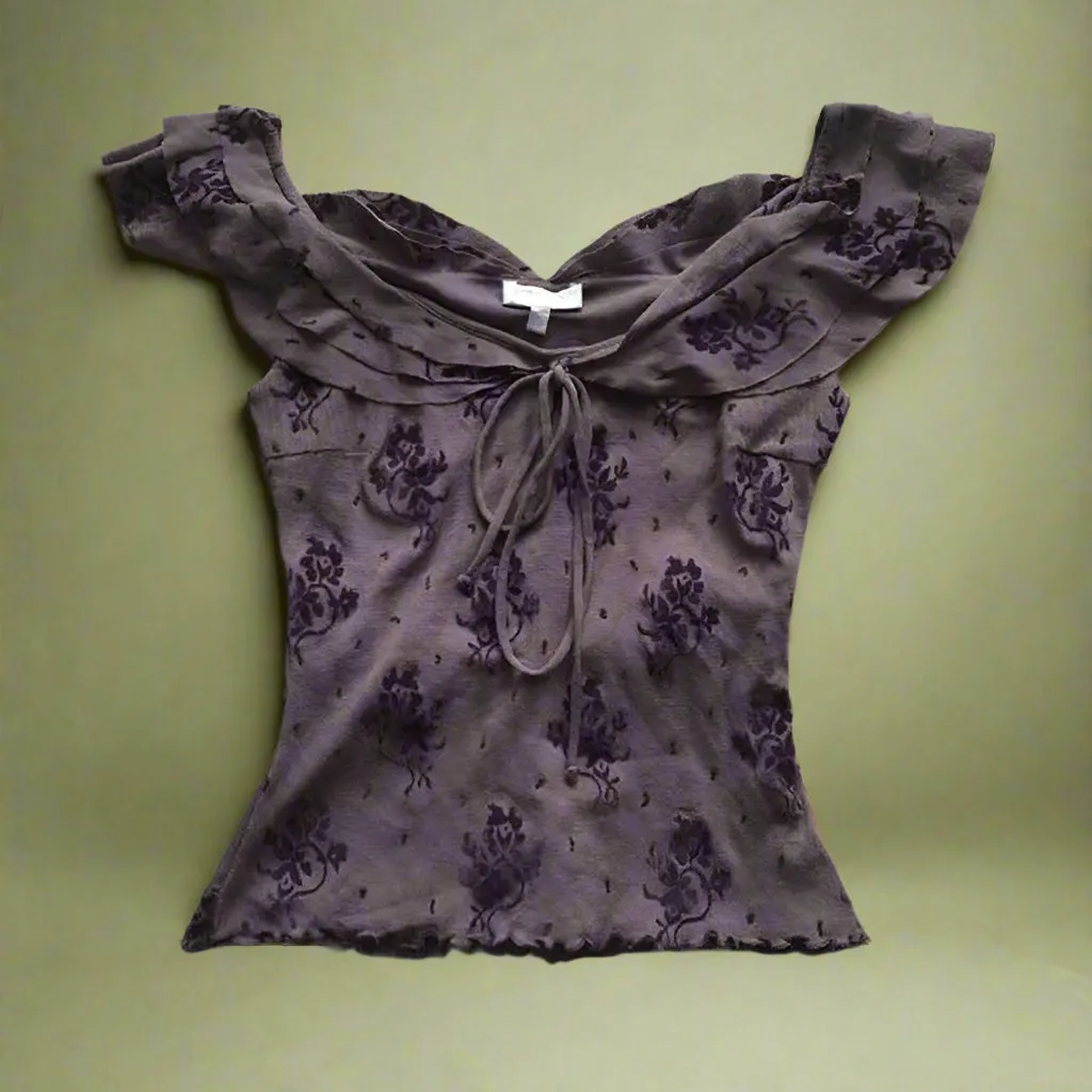 Fairycore Floral Lace-Up Off-Shoulder Top