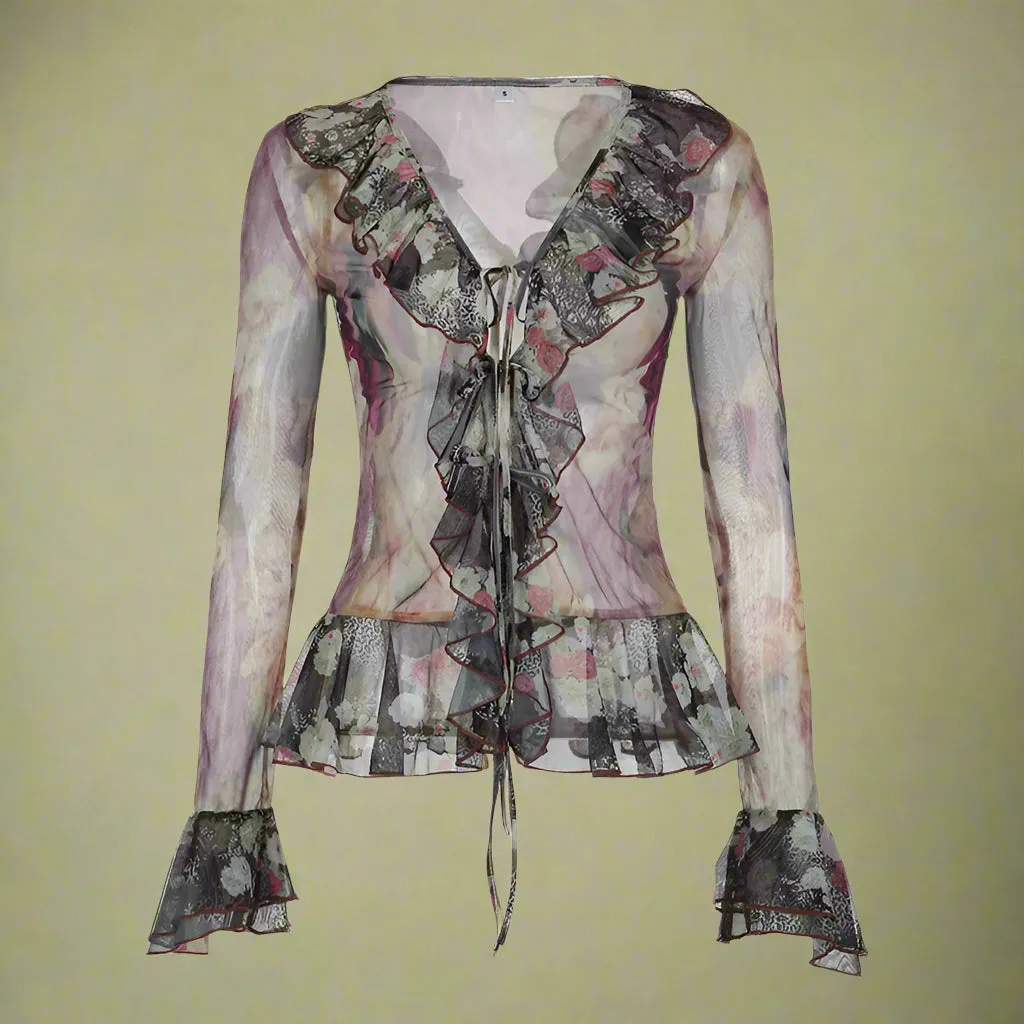 Fairygrunge Lace-Up Ruffle Blouse
