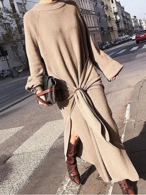 Fashion Round Neck Loose Lace Knitted Dress