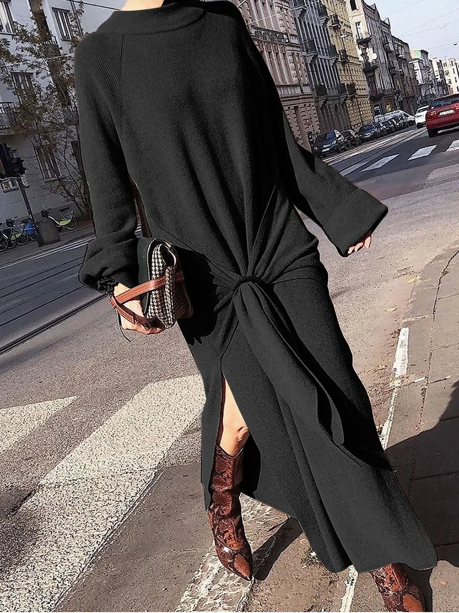 Fashion Round Neck Loose Lace Knitted Dress