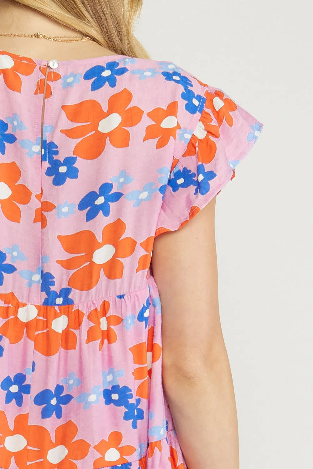 Floral Tiered Babydoll Dress, Pink