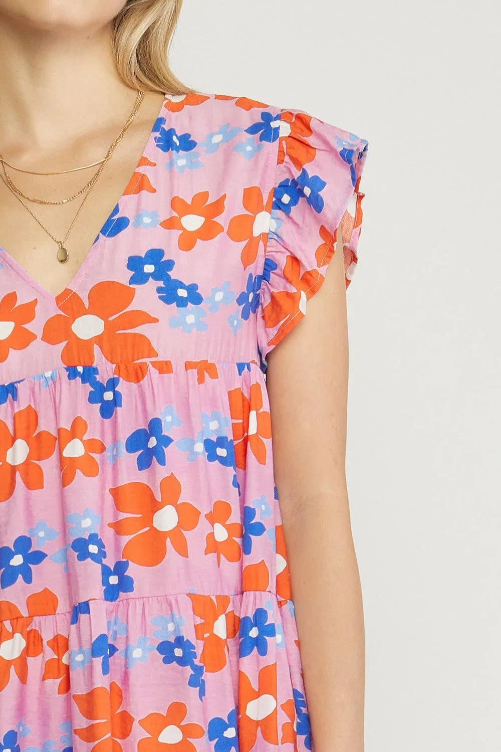 Floral Tiered Babydoll Dress, Pink