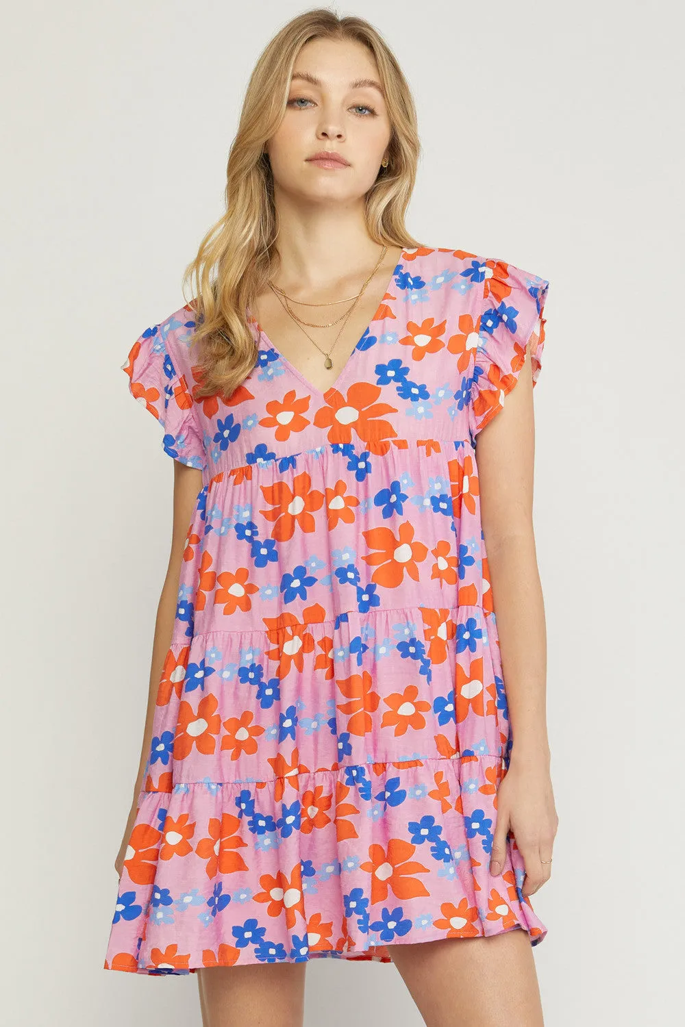 Floral Tiered Babydoll Dress, Pink