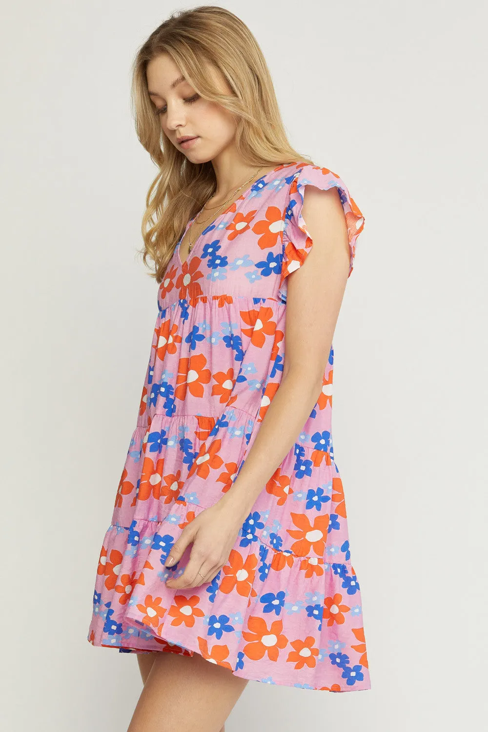 Floral Tiered Babydoll Dress, Pink