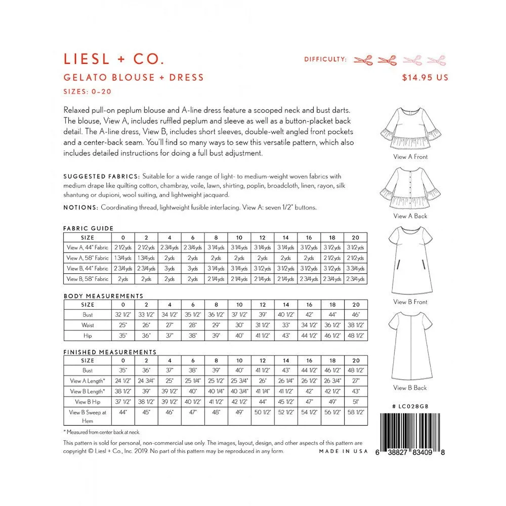 Gelato Blouse and Dress Pattern, Liesl & Co.