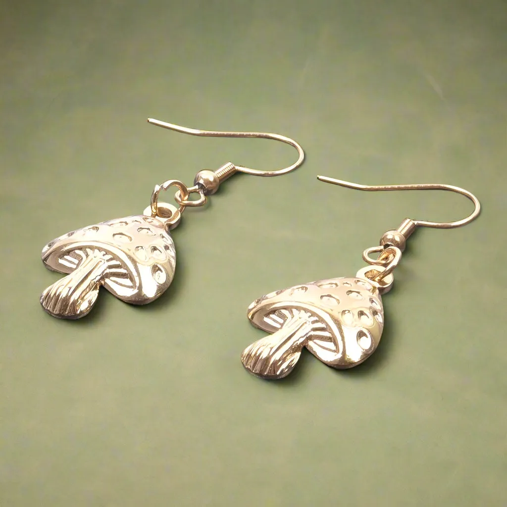Goblincore Iridescent Mushroom Drop Earrings
