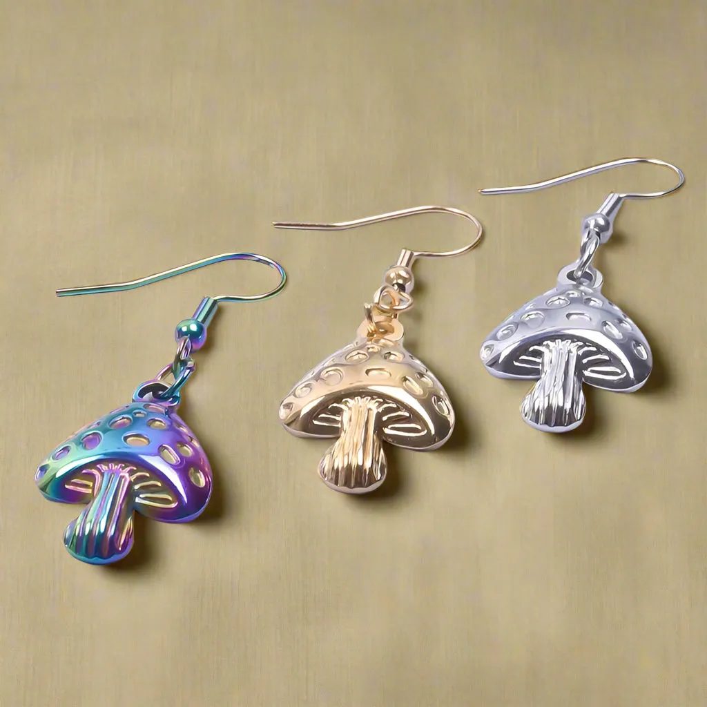 Goblincore Iridescent Mushroom Drop Earrings