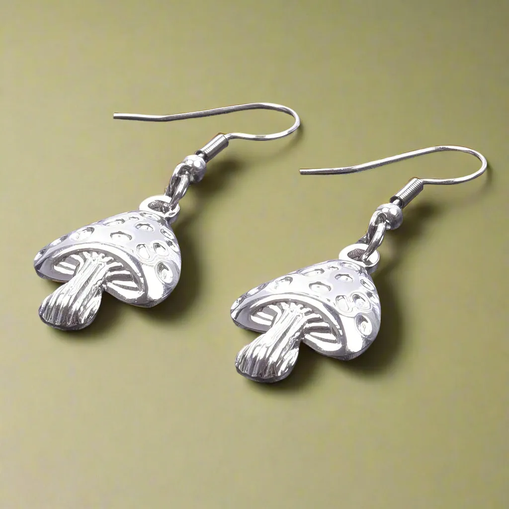 Goblincore Iridescent Mushroom Drop Earrings