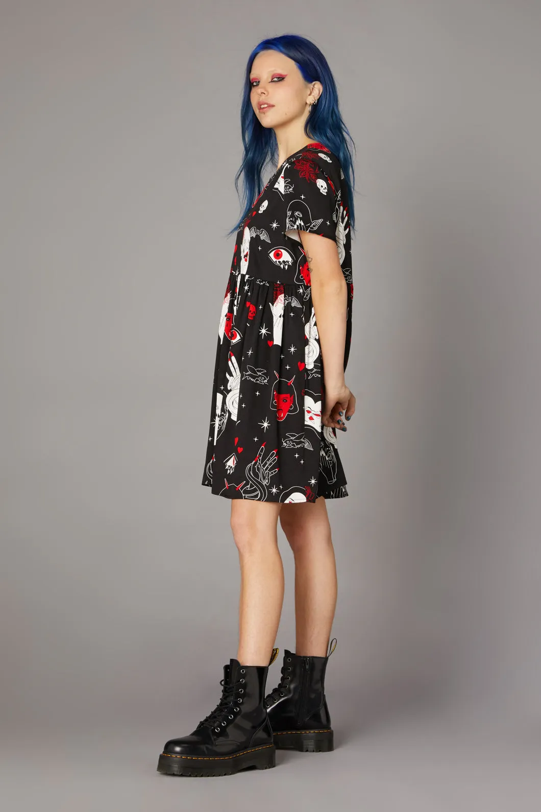 Gothic Print Baby Doll Dress