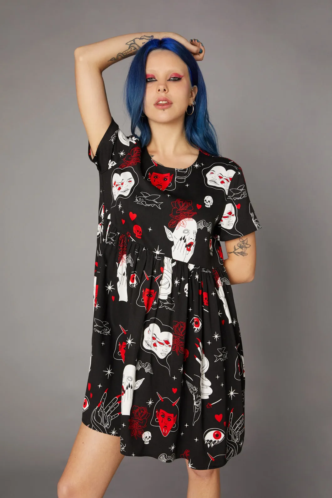 Gothic Print Baby Doll Dress