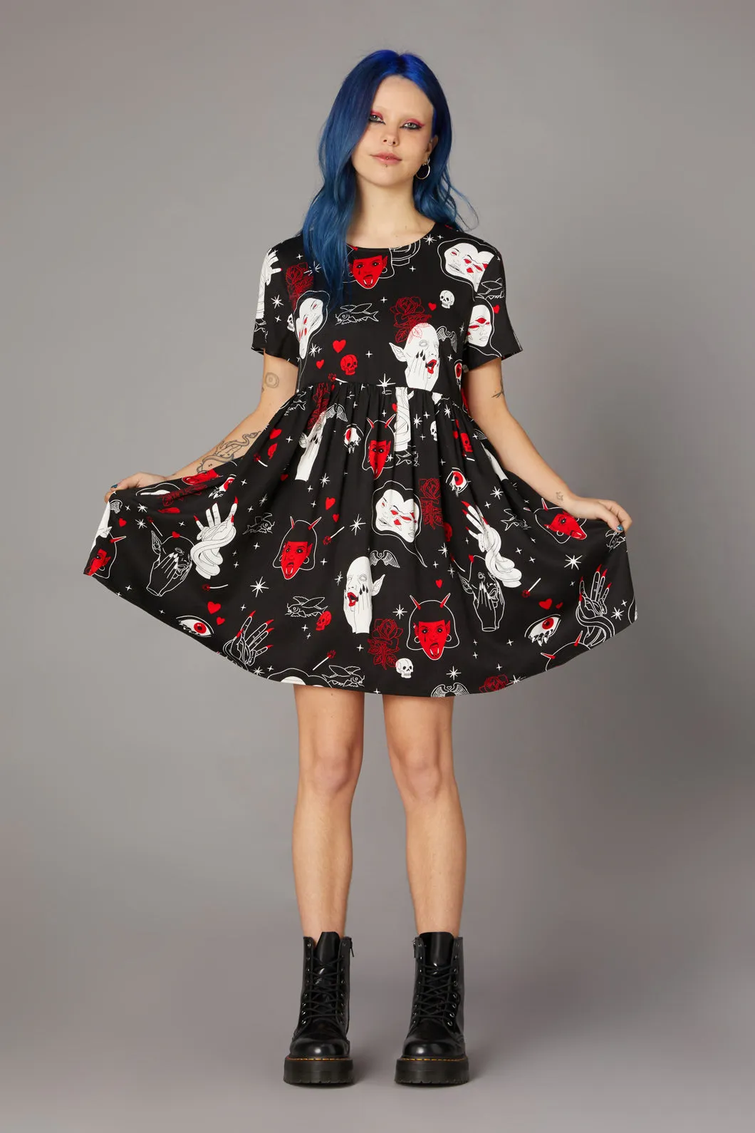 Gothic Print Baby Doll Dress