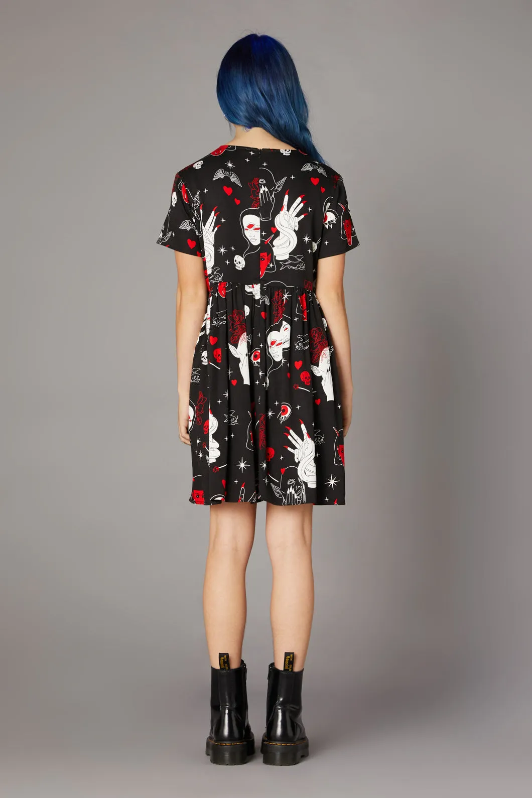 Gothic Print Baby Doll Dress
