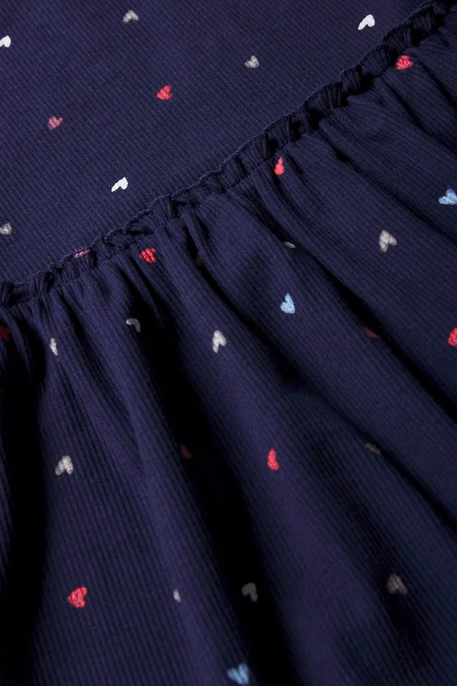 Heart Rib Babydoll Dress Navy