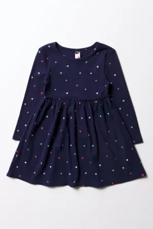 Heart Rib Babydoll Dress Navy