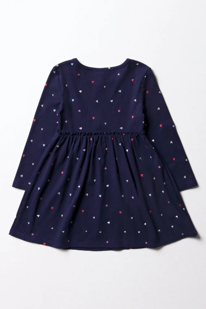 Heart Rib Babydoll Dress Navy