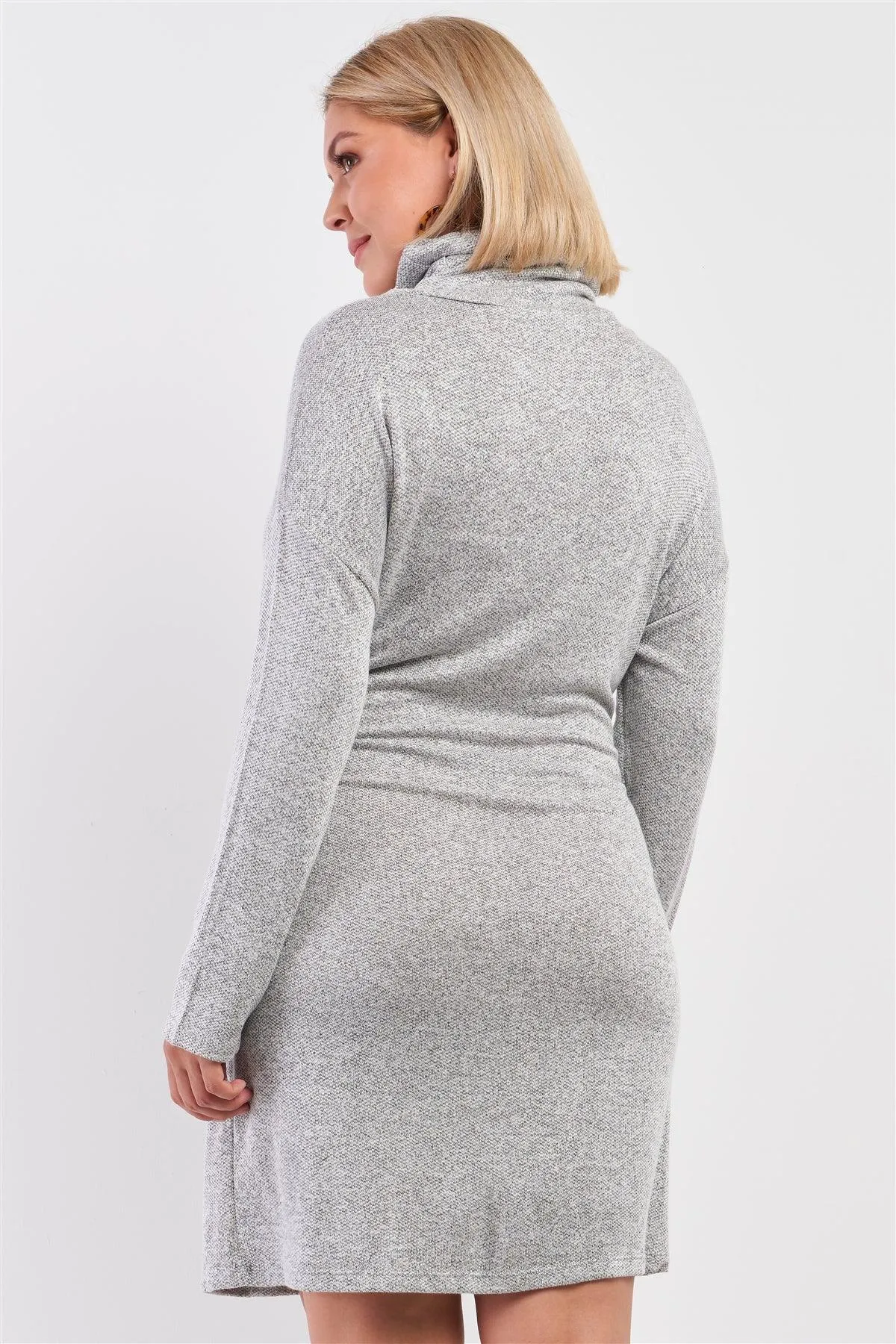Junior Plus Knit Turtleneck Self-Tie Waist Mini Sweater Dress /2-2-1-1