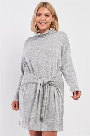 Junior Plus Knit Turtleneck Self-Tie Waist Mini Sweater Dress /2-2-1-1
