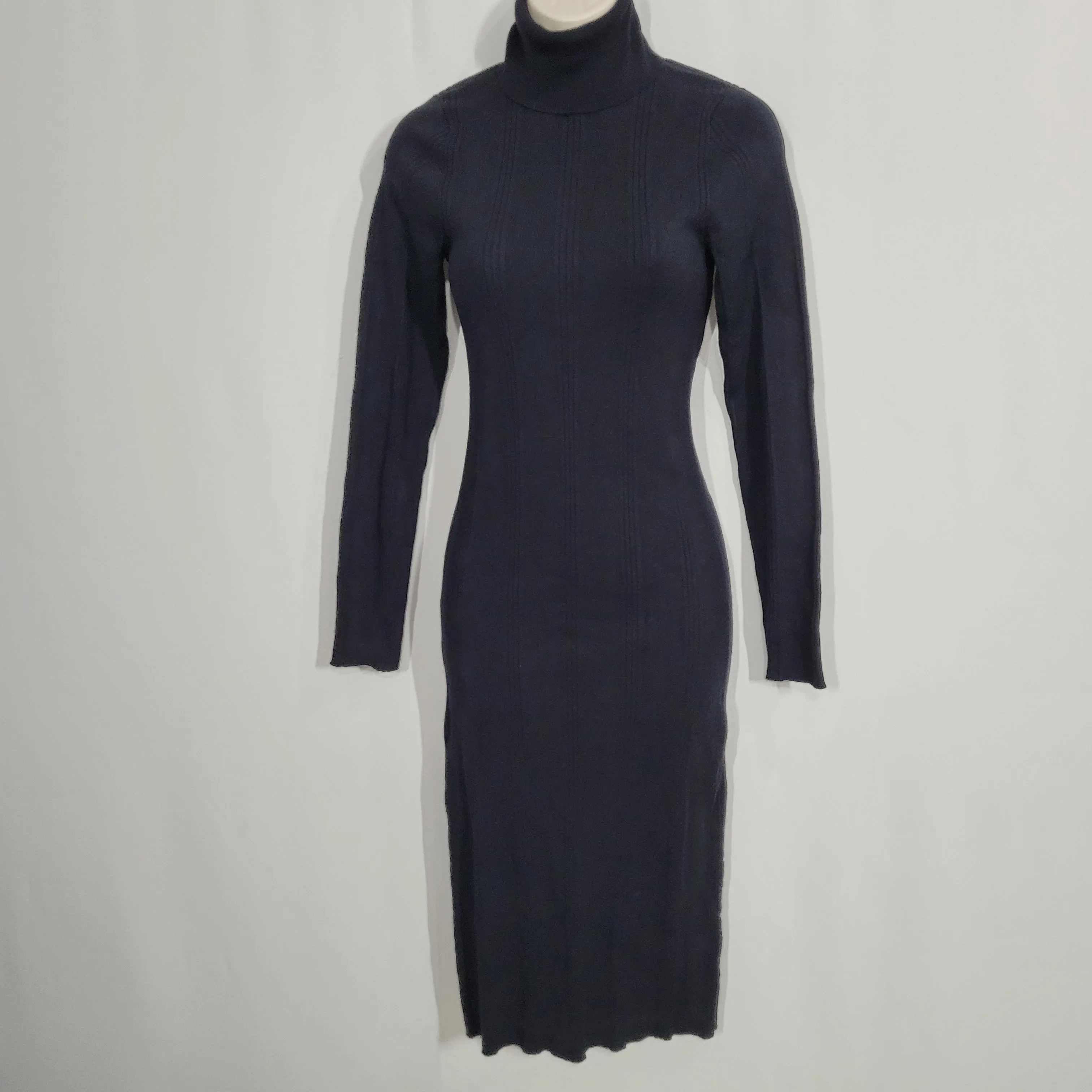 L'Agence Black Jeanne Knit Turtleneck Sweater Midi Dress Size X-Small