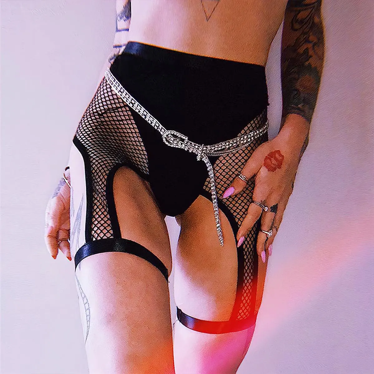 Leg Straps Mesh Panties Black Grunge