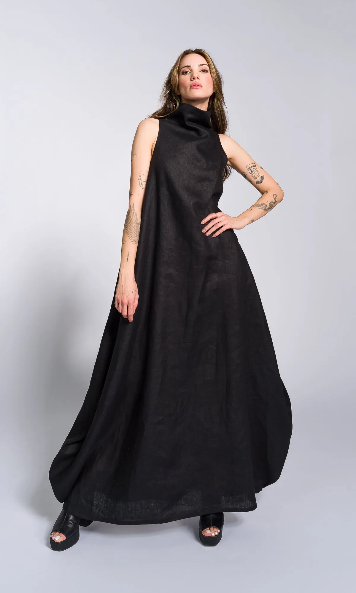 Linen High Neck Cocoon Dress