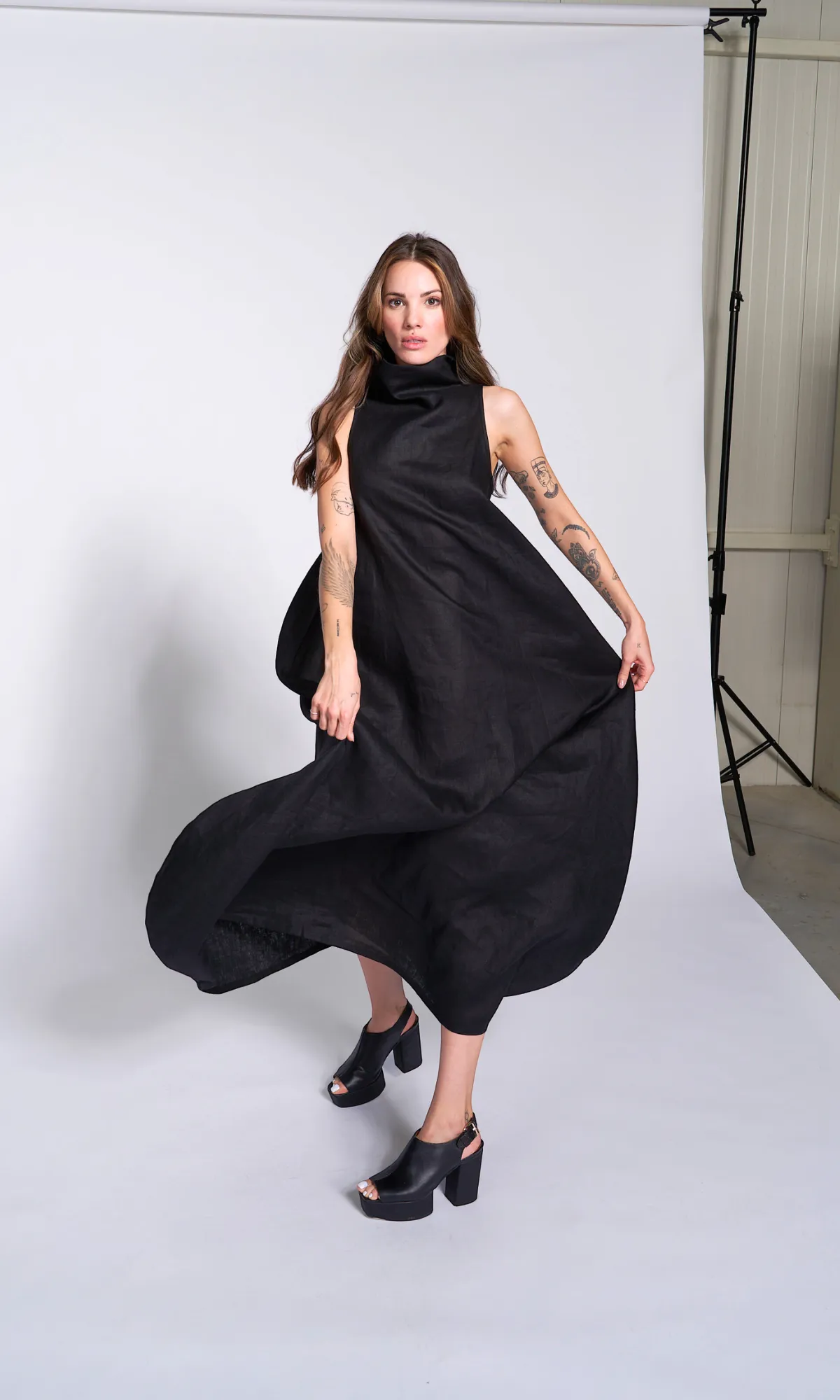 Linen High Neck Cocoon Dress