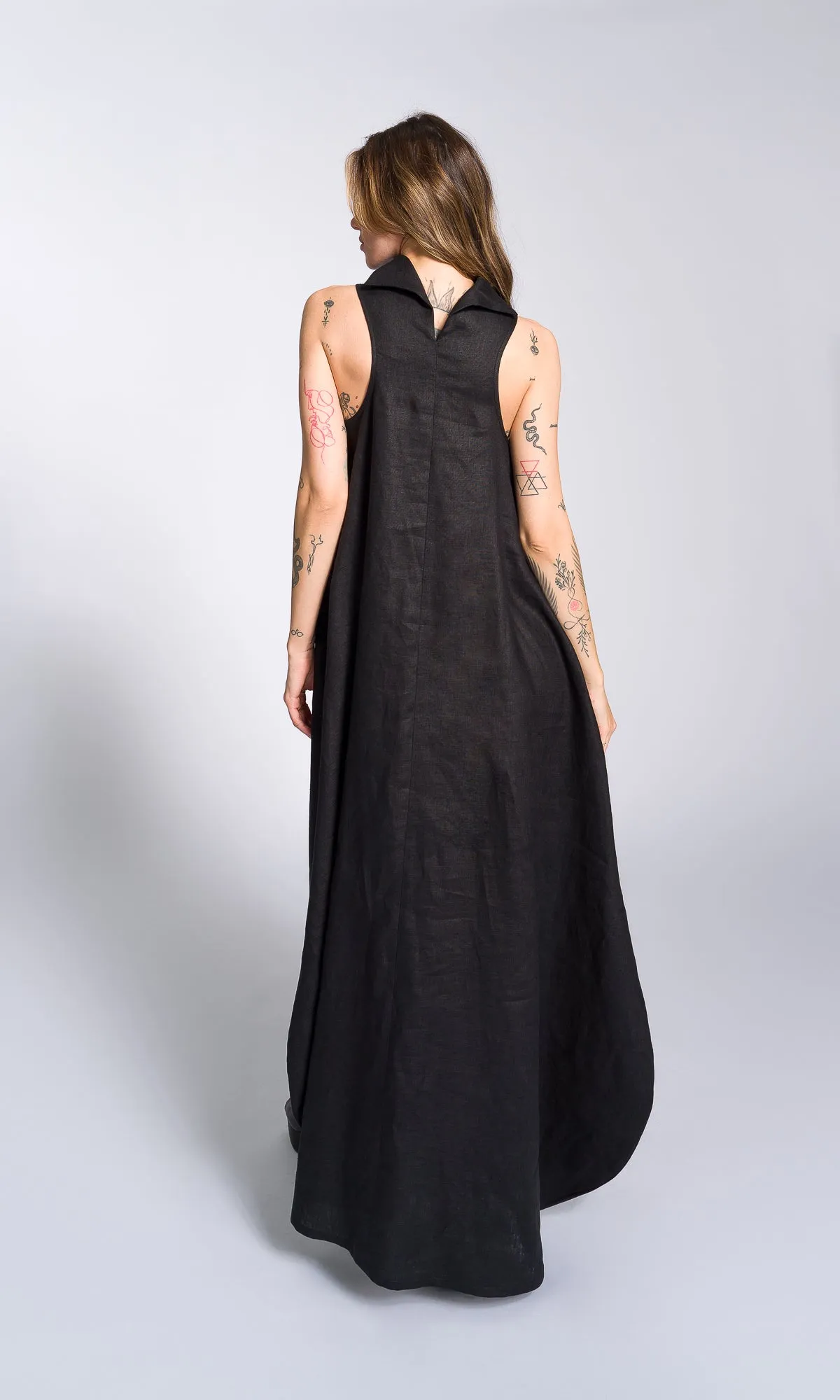 Linen High Neck Cocoon Dress