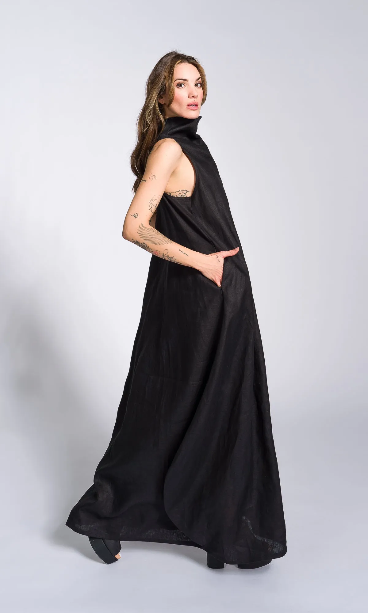Linen High Neck Cocoon Dress